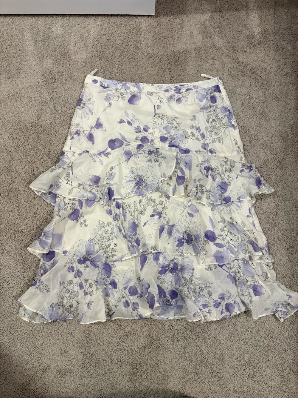 Banana Republic White Skirt with Lavender Floral Ruffle Tiers